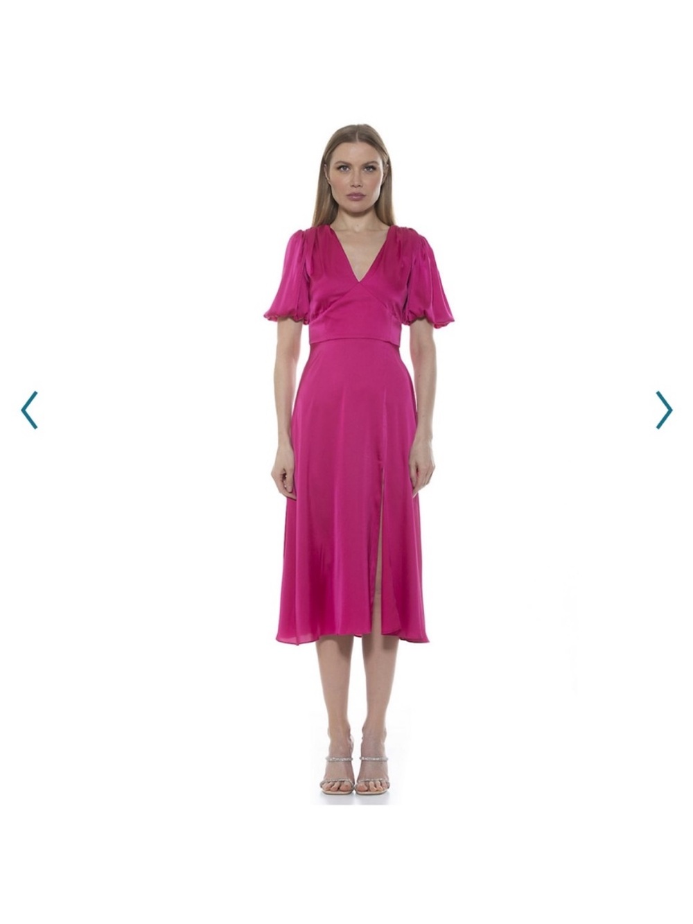 Alexia Admor Fuchsia V-Neck Midi Dress with Short Flutter Sleeves
